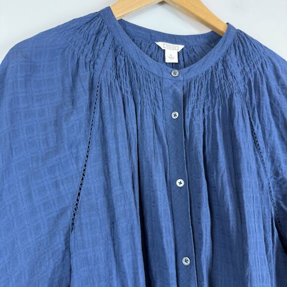 J. Crew Point Sur Peasant Top Womens L Blue Boho Long Sleeve Windowpane Button - Picture 4 of 10